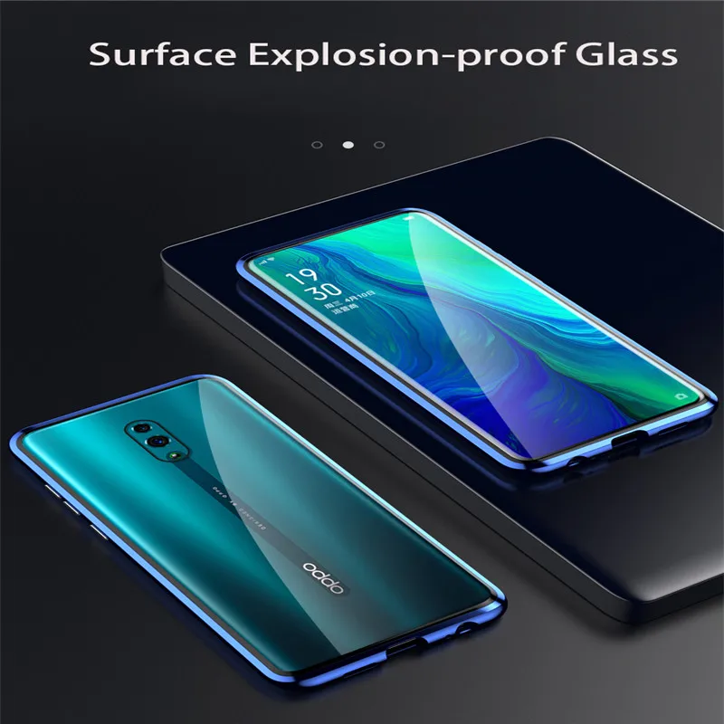 Роскошный магнитный металлический бампер чехол для OPPO Reno 2 Z 10X k3 R17 Крышка Прозрачный двусторонний боковой Передний+ задний стеклянный полный корпус