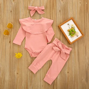 

Baby Girls Clothes Set Infant Toddler Solid Romper Pants Headbands 3Pcs Outfits Summer suit Children's Girls' Clothing Sets