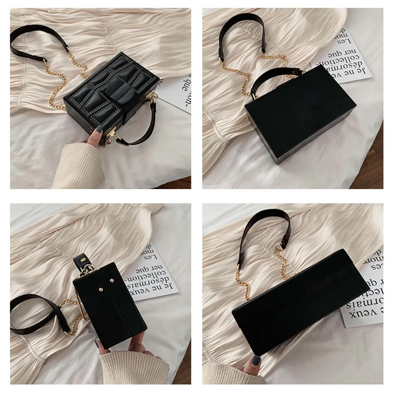 

2020 Early Spring New Style Stereo Stereotypes Small Box Rivet Black Lock Shoulder WOMEN'S Bag