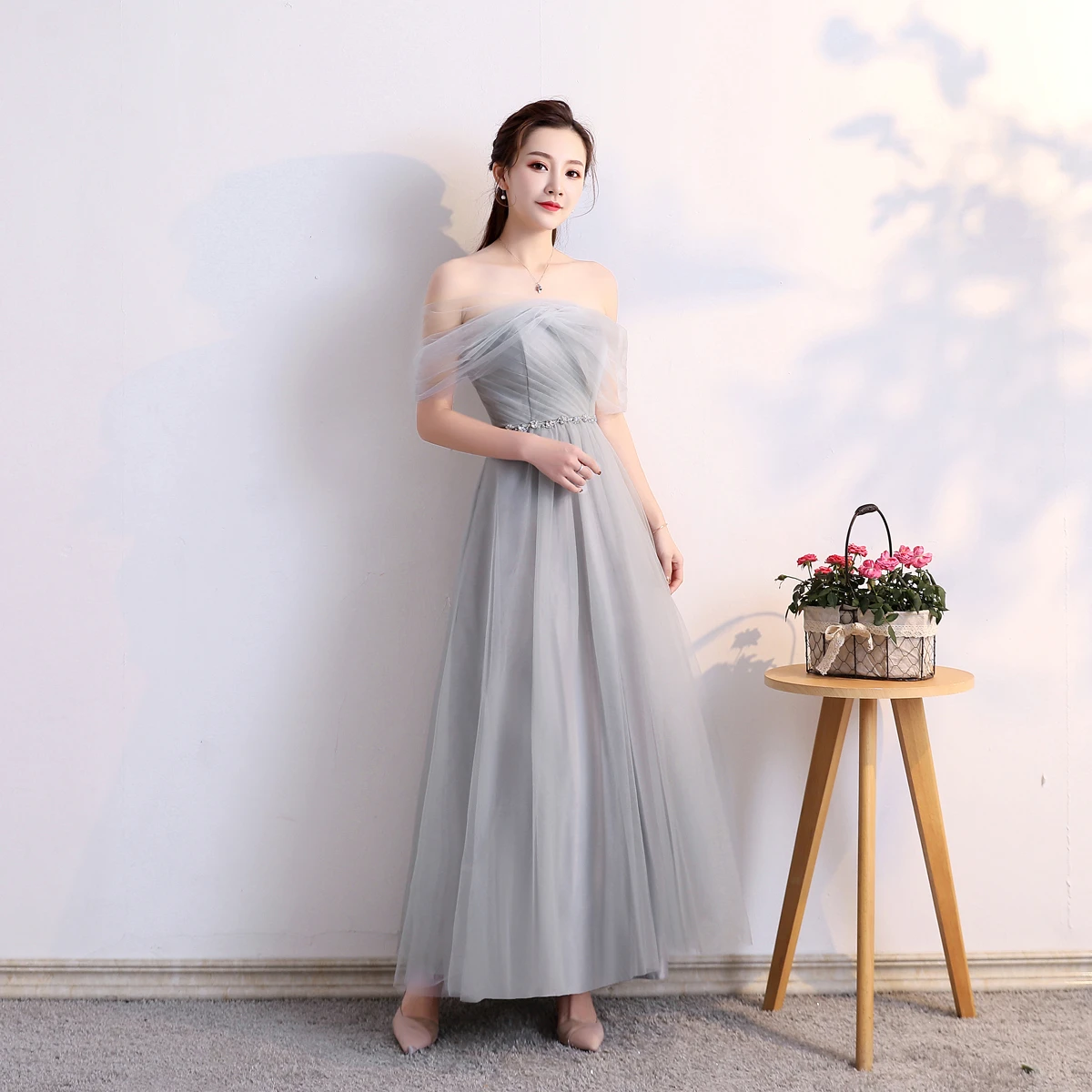gray chiffon dress