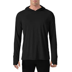 Men's Sun Protection Long Sleeve Hoodie - Lightweight, Breathable, Quick-Dry T-Shirt - CN 3XL(US 2XL) (Black)