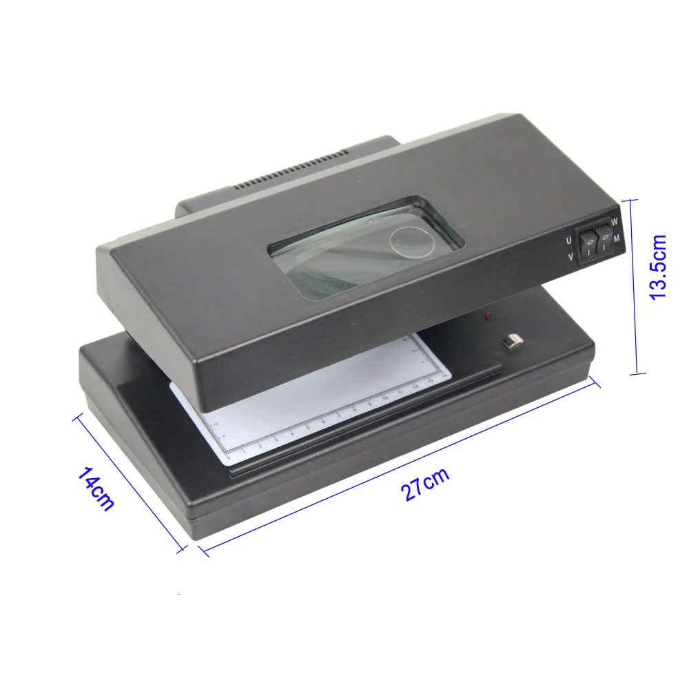 

2x6w UV/MG/WM Counterfeit Money Detector Portable Fake Banknote detecting Equipment with magnifying lens function