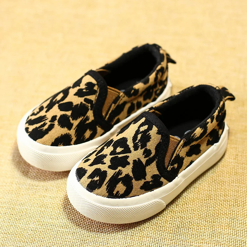 

Dropshipping Spring Kids Boys Girls Casual Shoes Fashion Leopard Print Comfortable Canvas Shoe Children Sneakers Slip on Loafers