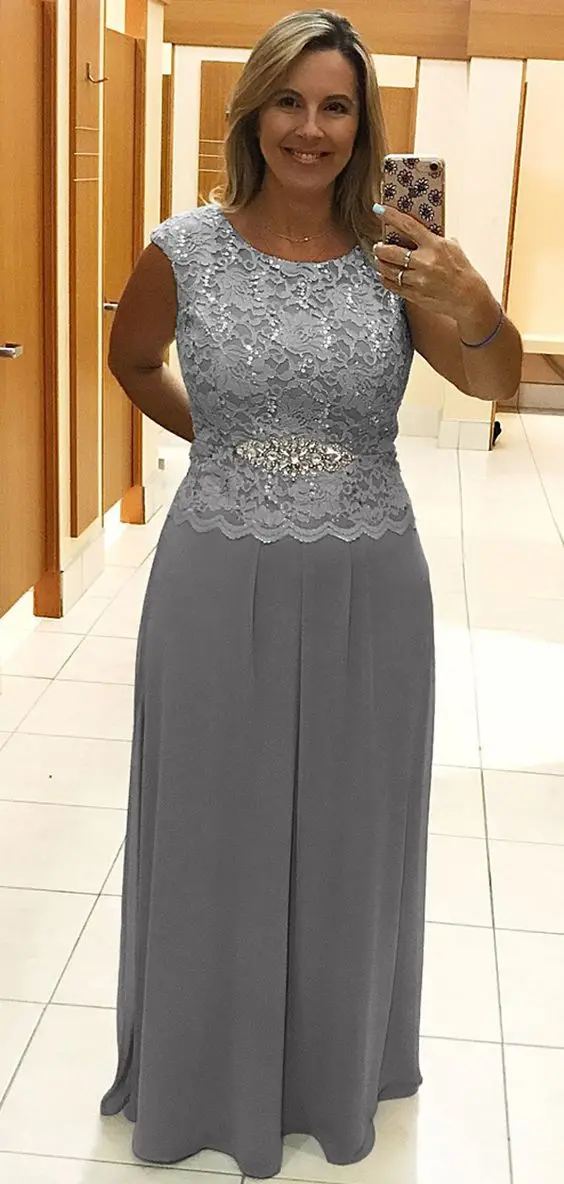 

Grey Mother Of The Bride Dresses With Belt Floor Length Chiffon Formal Mother Dresses Vestido De Madrinha