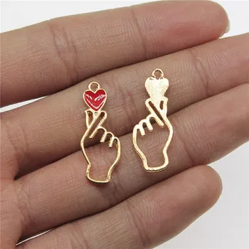 

Wholesale Jewelry Lots KC Gold Color 10x28mm Love Heart Gesture Charms Diy Craft Supplies 100 Pieces