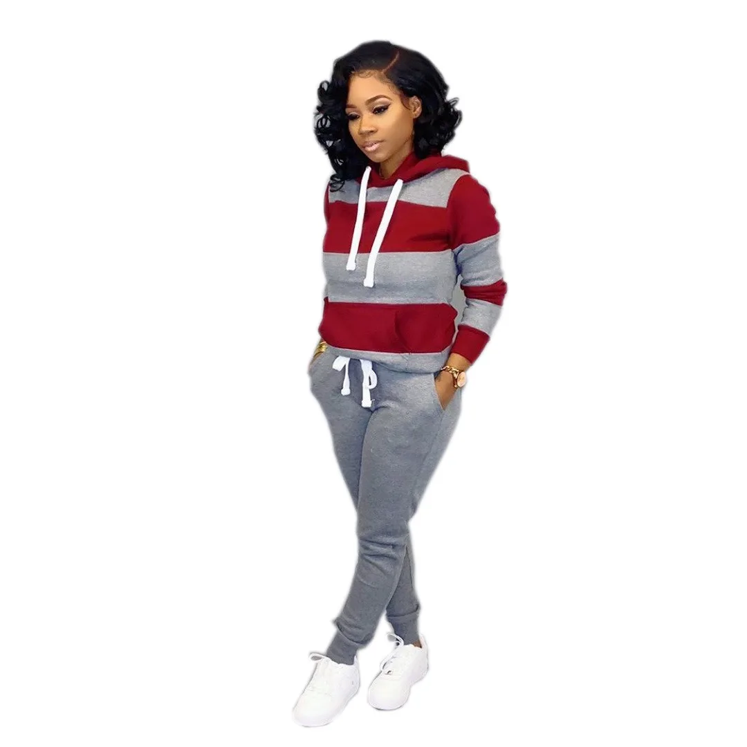 Winter Women's set Tracksuit Full Sleeve Hoodied Sweatshirt Pockets casual Pants Suit Two Piece Set Outfits sweatsuit