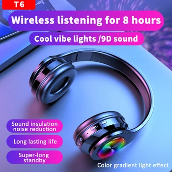

T6 HIFI Stereo Earphones Bluetooth Headphone Music Headset Support TF Card With Mic For Mobile Xiaomi Iphone Sumsamg Tablet