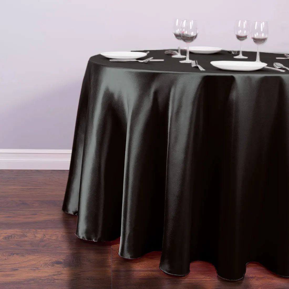

FR Stock 5pcs/10pcs Stain Modern Tablecloths 90inch for Round Table Black Solid Color for Christmas Party Table Cover Home Decor