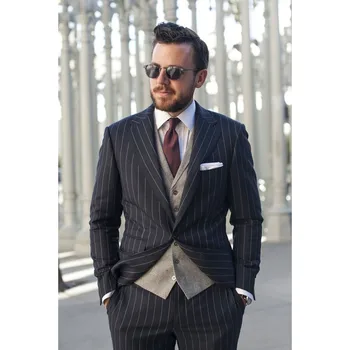 

Custom Made Black Stripe Pattern Men Suit Formal Slim Fit Blazer Prom Men Tuxedo 3 Pcs Men Suits (Jacket+Pants+Vest)G561