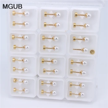 

Gold Color Imitation pearls Simple Exquisite Stud Earrings for Women Stainless Steel fashion Jewelry 12 pairs/set ZN32