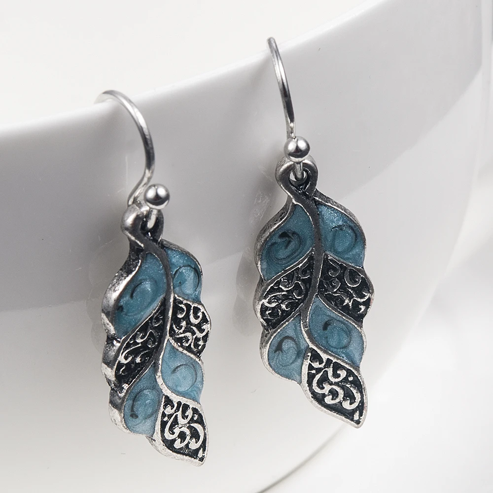 Серебряный Vintage Opal камень Ушные Крючки Висячие серьги в виде капель с Модные украшения Для женщин индийские украшения богемные серьги