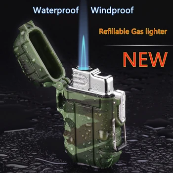 

Windpoof Waterproof 2 jets Gas Lighter For Outdoor Camping Sports Butane refuelable Cigarette Lighters For Smoking GL034X