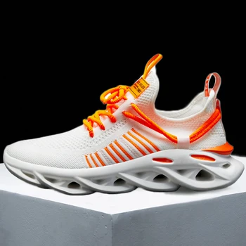 

2020 men's running shoes fashion plus size sports shoes white orange couple outdoor jogging sneaker breathable twist design shoe