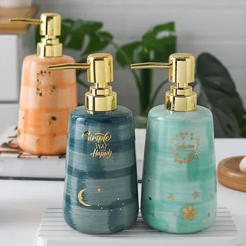 

400ml Ceramic Hand Sanitizer Bottle Bathroom Shower Gel Bottle Lotion Bottle Hand Painted Romantic Soap Dispenser for Kitchen