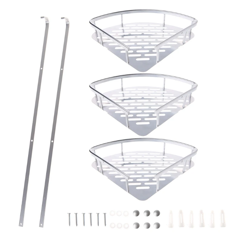 

Bathroom Shelf Shower Rack Kitchen Storage Aluminum Suction Corner 1/2/3 Tiers D0AC