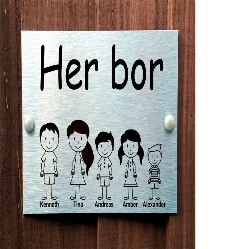 Norwegian Door Plates Customized Family Name Sign House 4 People aluminum PET