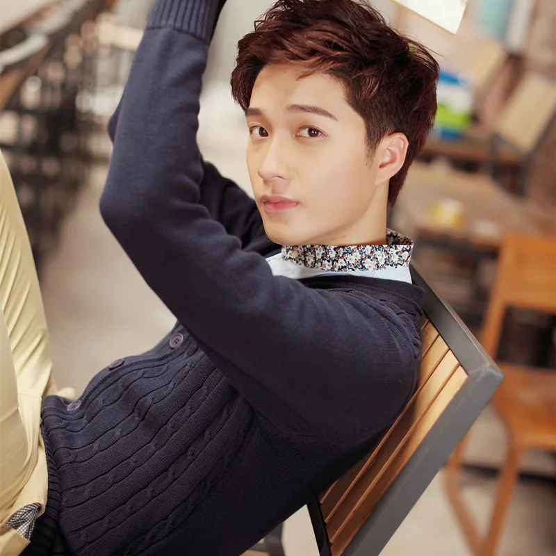 50% OFF 100% Cotton Knit Cardigan Men's 2020 Autumn Winter Long Sleeve Solid Color New V Neck Thin Sweater Brand Base Top Clothing J950