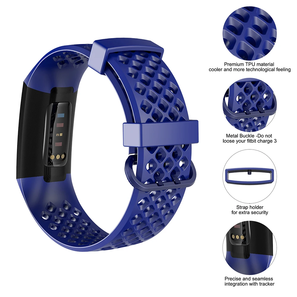 Breathable Bands For Fitbit Charge 4 Smart Watch Bracelet Soft TPU Wrist Band Watch Strap For Fitbit Charge 3 SE Small Large