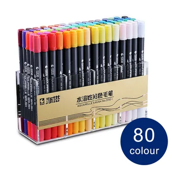 

12/24/36/48/80 Colors Dual Tips Watercolor Brush Marker Pen Set with Fineliner Tip for Coloring Books Drawing Highlighting