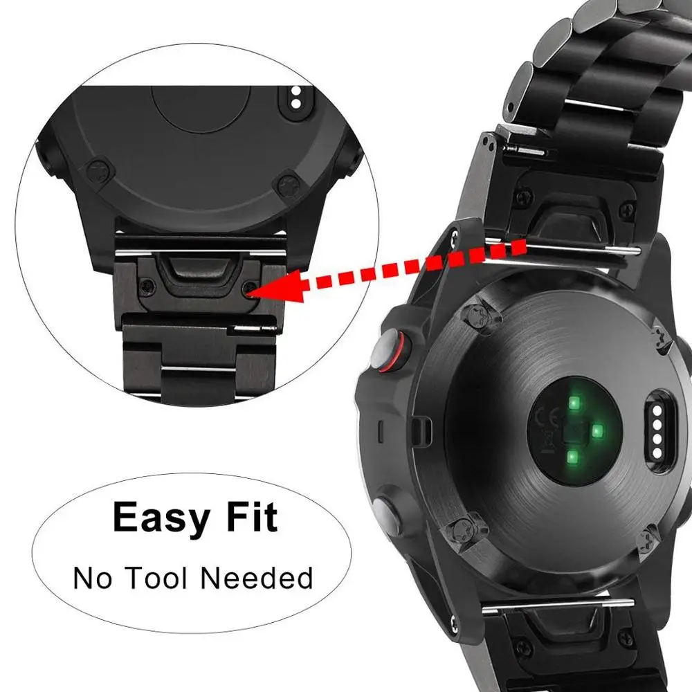 Ктаб Fenix 5X Band, Нержавеющая сталь металлический ремешок для наручных gps-часов Garmin fenix 5S/5/5X Quick Release Easy Fit 26 мм/22 мм/20 мм металлический ремешок