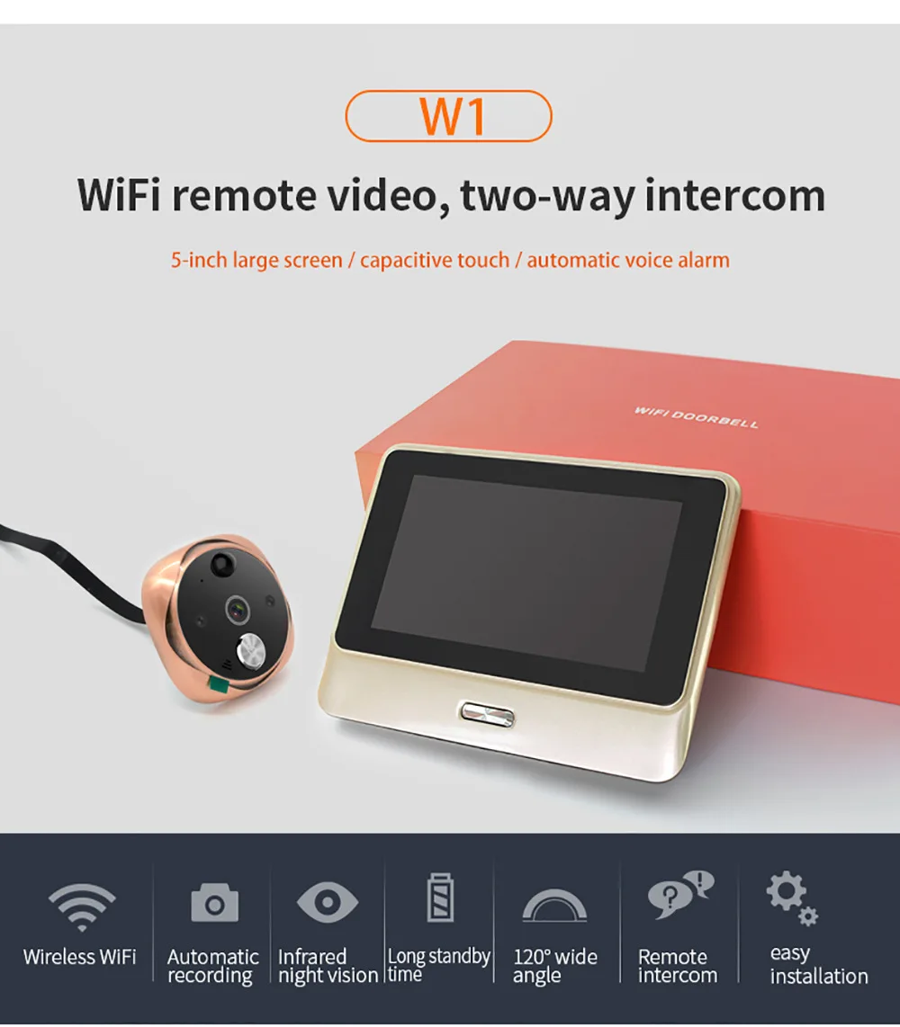 Smart Wifi Video Doorbell Wireless Intercom DoorBell Remote Peephole Infrared Night Security Camera HD 5 Inch Viewer Doorbell