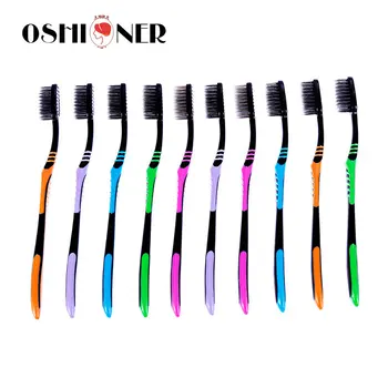 

10pc Colorful Toothbrush Dental Oral Care Tooth Brush Whitening Plastic Handle Soft Bamboo Charcoal Bristles Brush Hygiene Teeth