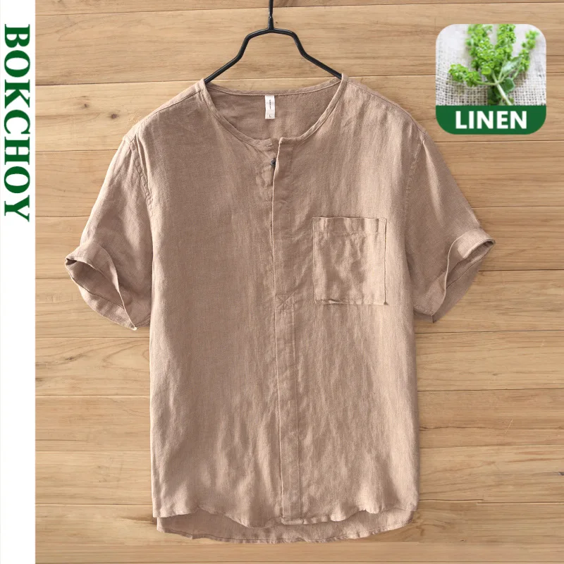 Linen Shirts Men Comfortable Breathable Natural Casual Shirt 2020 NEW Half Sleeve Loose | Мужская одежда