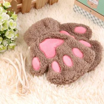 

1Pair Warmth Fingerless Gloves Fluffy Bear Cat Plush Paw Claw Half Finger Covered Female Gloves Winter Warm Glove Mitten Gift