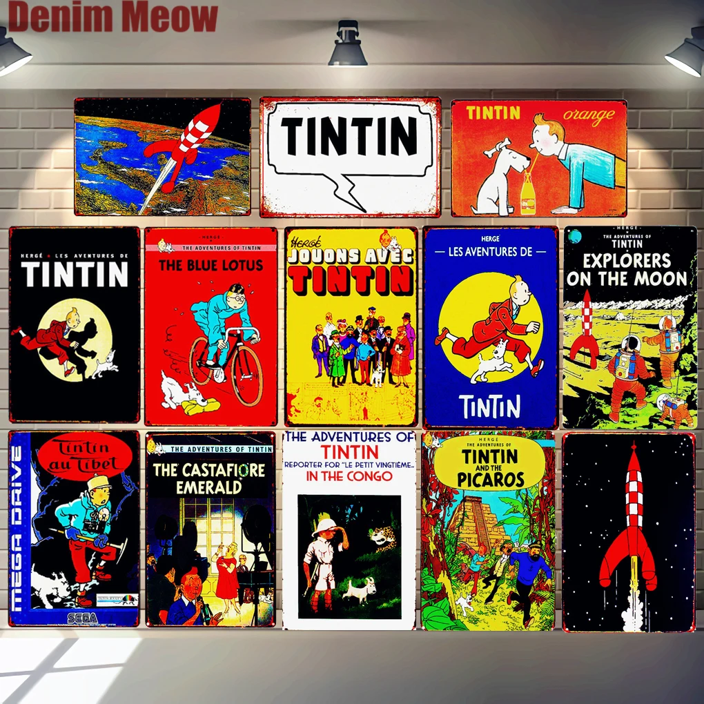 «Приключения Тинтина» мультфильм ретро жестяные знаки декоративное настенное украшение из металла плакат паба для кафе для дома Декор