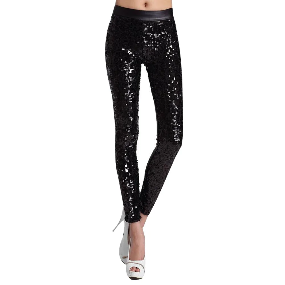 

Christmas leggings Sequins PU leather stitching legging high elastic large size leggings moda mujer 2019 winter