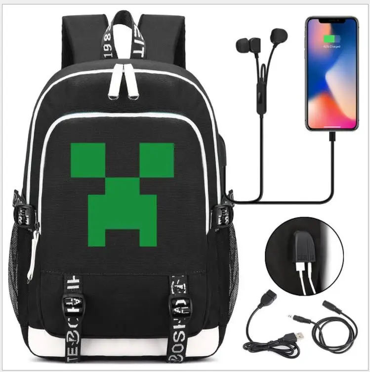 

Minecraft Backpacks Oxford USB Charge Travel Bags Book Rucksacks My World Action Figure Toys GAME Kids Gifts Capacity Mochilas