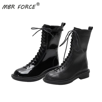 

MBR FORCE 2020new high quality patent leather waterproof non-slip fashion belt simple and versatile casual black women's boots