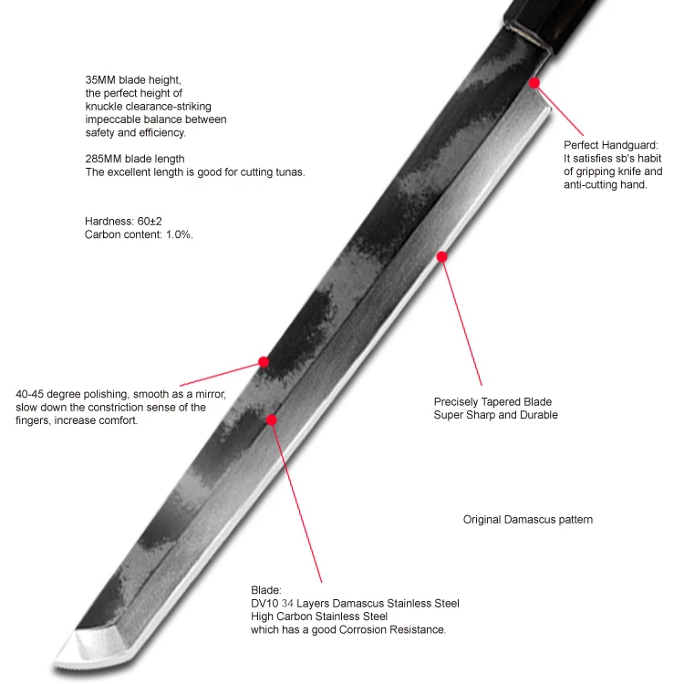 EVERRICH 11," дюймовый профессиональный нож для суши DV10 34 слоя дамасский нож из нержавеющей стали высокого качества сашими с подарочной коробкой