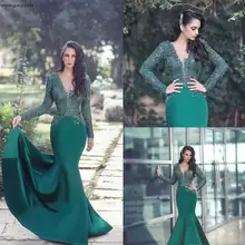 Зеленый Русалка вечернее платье с аппликацией кружева с длинными рукавами формальный праздничный наряд выпускного вечера вечерние платья на заказ плюс размер