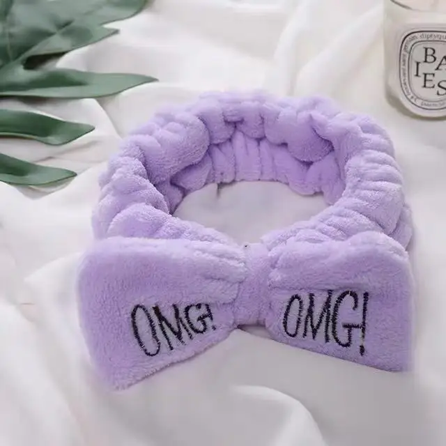 Белый Новинка, OMG, с буквенным принтом, коралловый флис, для мытья лица, бант, повязки для женщин, девушек, держатели головных уборов, повязки для волос, аксессуары для волос в виде тюрбана - Цвет: Белый
