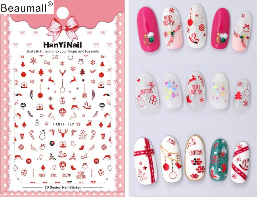 

Christmas Patterns! Nails Art Manicure Back Glue Decal Decorations Design Nail Sticker For Nails Tips Beauty