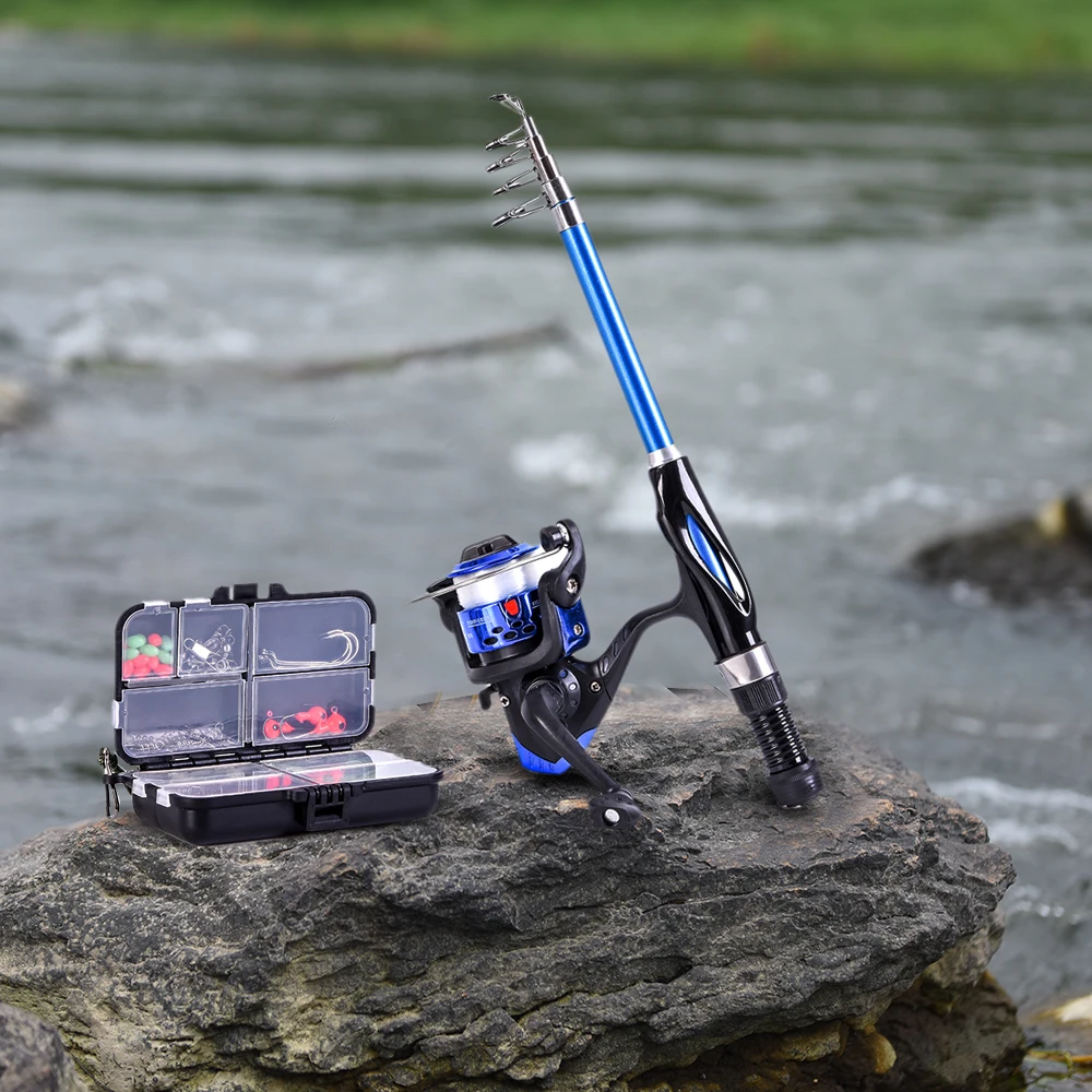 Full Fishing Kits Fishing Rod And Reel Combo Telescopic Fishing Rod Spinning Reel Set with Hooks Soft Lures Barrel Swivels Bag Full Fishing Kits Fishing Rod And Reel Combo Telescopic Fishing Rod Spinning Reel Set with Hooks Soft Lures Barrel Swivels Bag