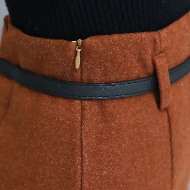 New Fashion Autumn Winter New Style wool skirts Plus Size High Waist Casual Midi Pencil Skirt Women Woolen Skirts
