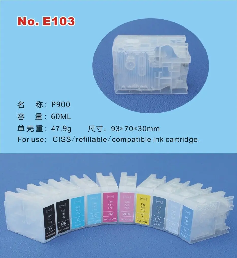 Vazio Cartucho de Tinta Recarregável para Epson Surecolor Sc-p700 Sc-p900 P908 P700 P900 T47a T46s Impressoras a Jato de Tinta 60ml 10 Cores - Imagem 3