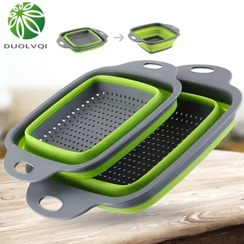 

Duolvqi Foldable Fruit Vegetable Washing Basket Strainer Portabl Silicone Colander Collapsible Drainer With Handle Kitchen Tools