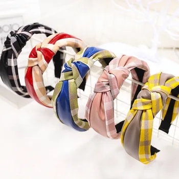 

3pcs/lot Leather Plaid Knoted Headband for Women Scottish Pattern Plaid Twisted Checked Hair Band for Girls