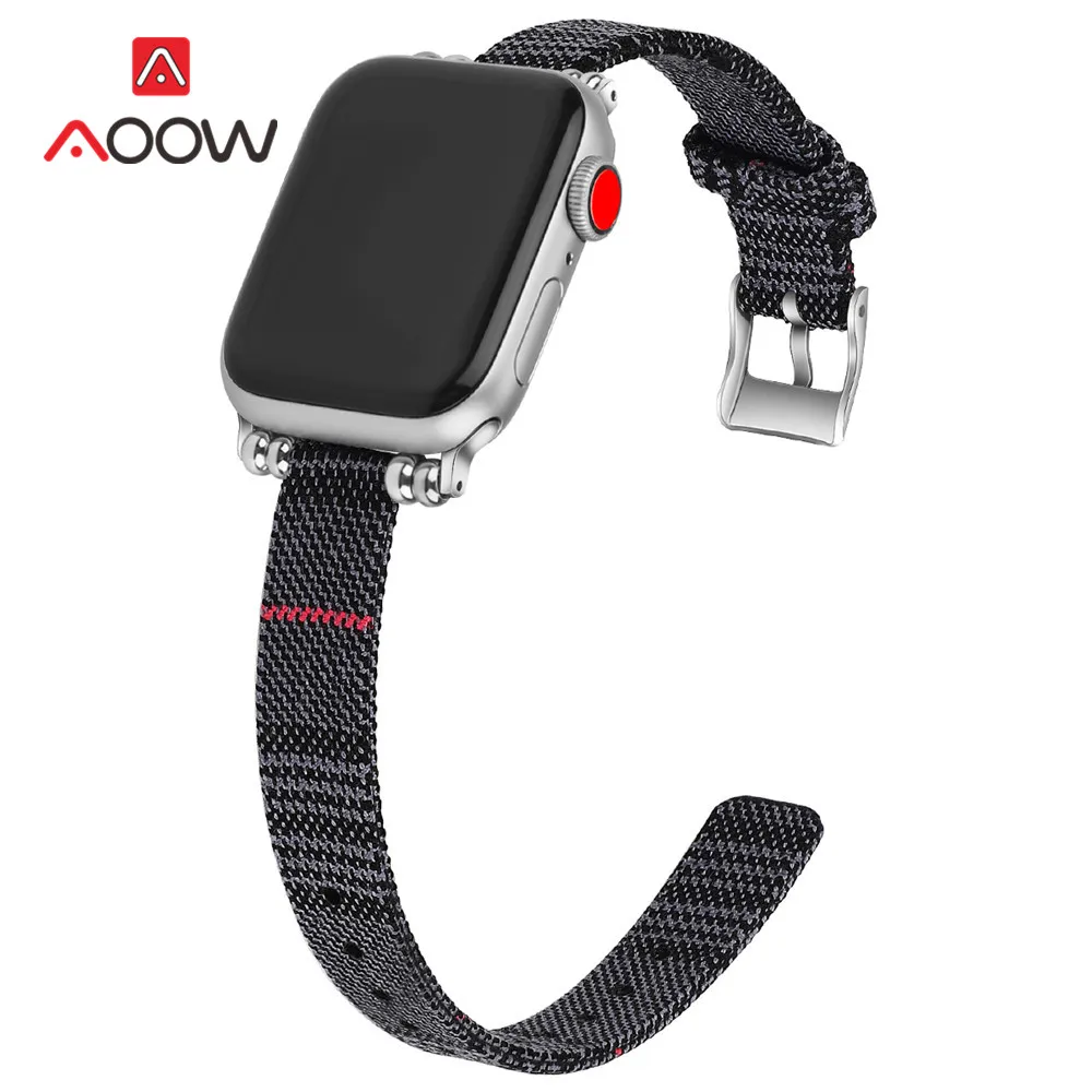 Black grey Тонкий нейлонремешок для часов для Apple Watch 4, 38 мм, 42, 40 40, 44 мм, женские модные браслеты браслет для iWatch 1, 2, 3 - Цвет ремешка: Black grey