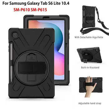 

For Samsung Galaxy Tab S6 Lite Case 10.4 SM-P610 SM-P615 Cover Funda Shockproof Heavy Duty Silicone Hard Stand With Wrist Strap