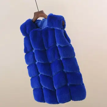 

Women O-Neck Sleeveless Faux Fox Fur Patchwork Covered Button Winter Slim Vest Cardigan Casual Coat