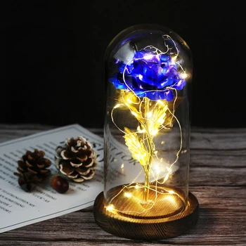 

Eternal Rose 24K Gold Romantic Rose in Glass Dome with LED Light Gifts Home Decor for Valentine's Day Wedding Party Anniversary
