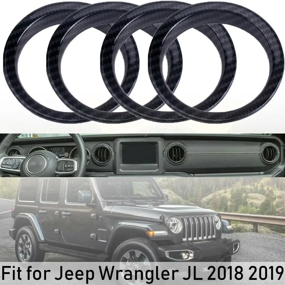 EIDRAN 4pcs Carbon Fiber Texture Dashboard Air Vent Outlet Cover Trim Ring Fit For Jeep Wrangler JL 2018 2019 | Автомобили и