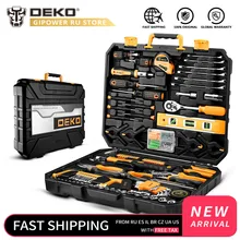 DEKO — Trousse d'outils ménagers de base, kit formé d'une boîte plastique contenant combinaison de marteau, douilles, clefs, tournevis