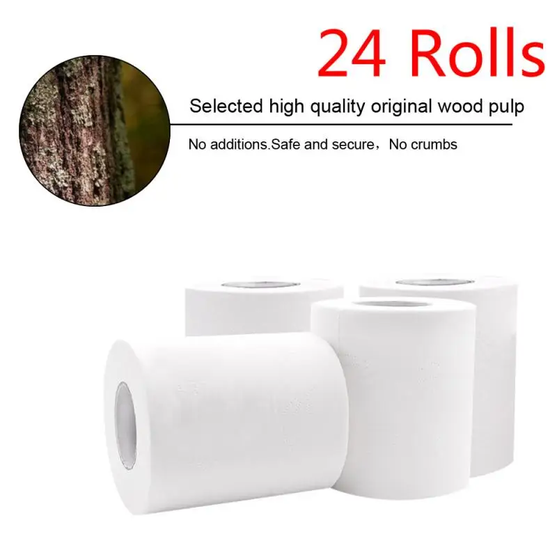 

24 Rolls Strong Soft 3Ply Toilet Paper Bath Tissue Skin-friendly 4Ply Thickened Toilet Paper Household Clean Soft Paper US Hot