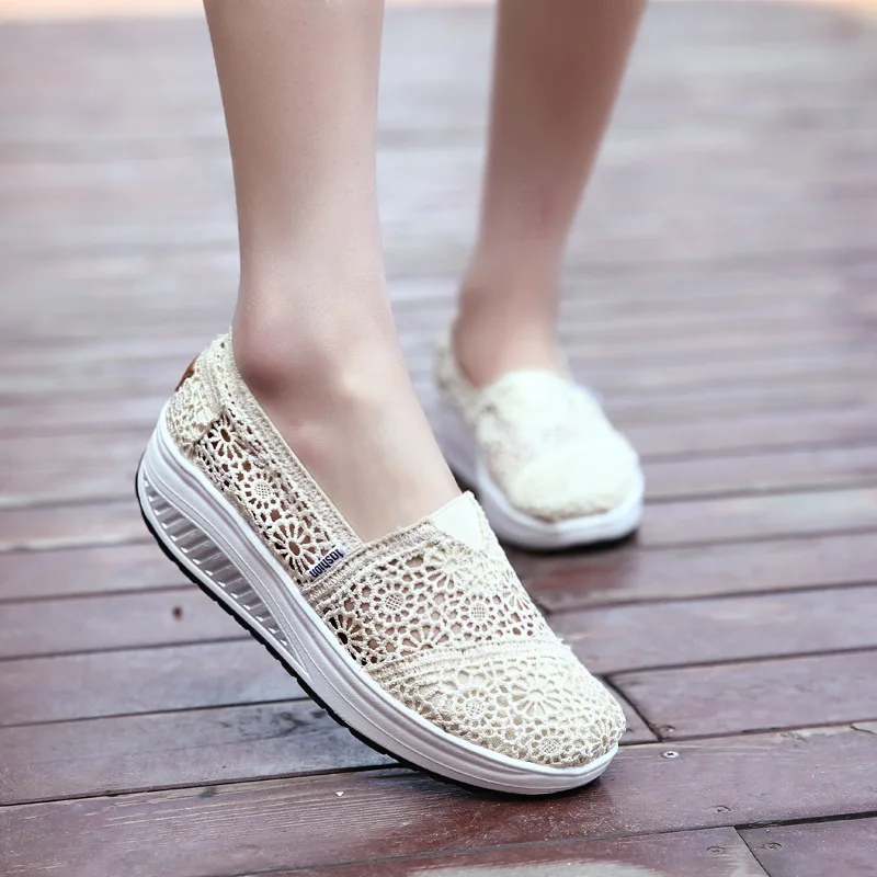 

2018 Hot Selling Summer Lace yao bai xie Slip-on Mary Mesh Rocking Shoes Breathable WOMEN'S Shoes Thick Bottomed