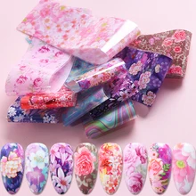 10 шт., фольга для дизайна ногтей с цветущими цветами, набор, переводные наклейки звездного неба, Полное Обертывание, наклейки для маникюра, украшения для ногтей TRXK139